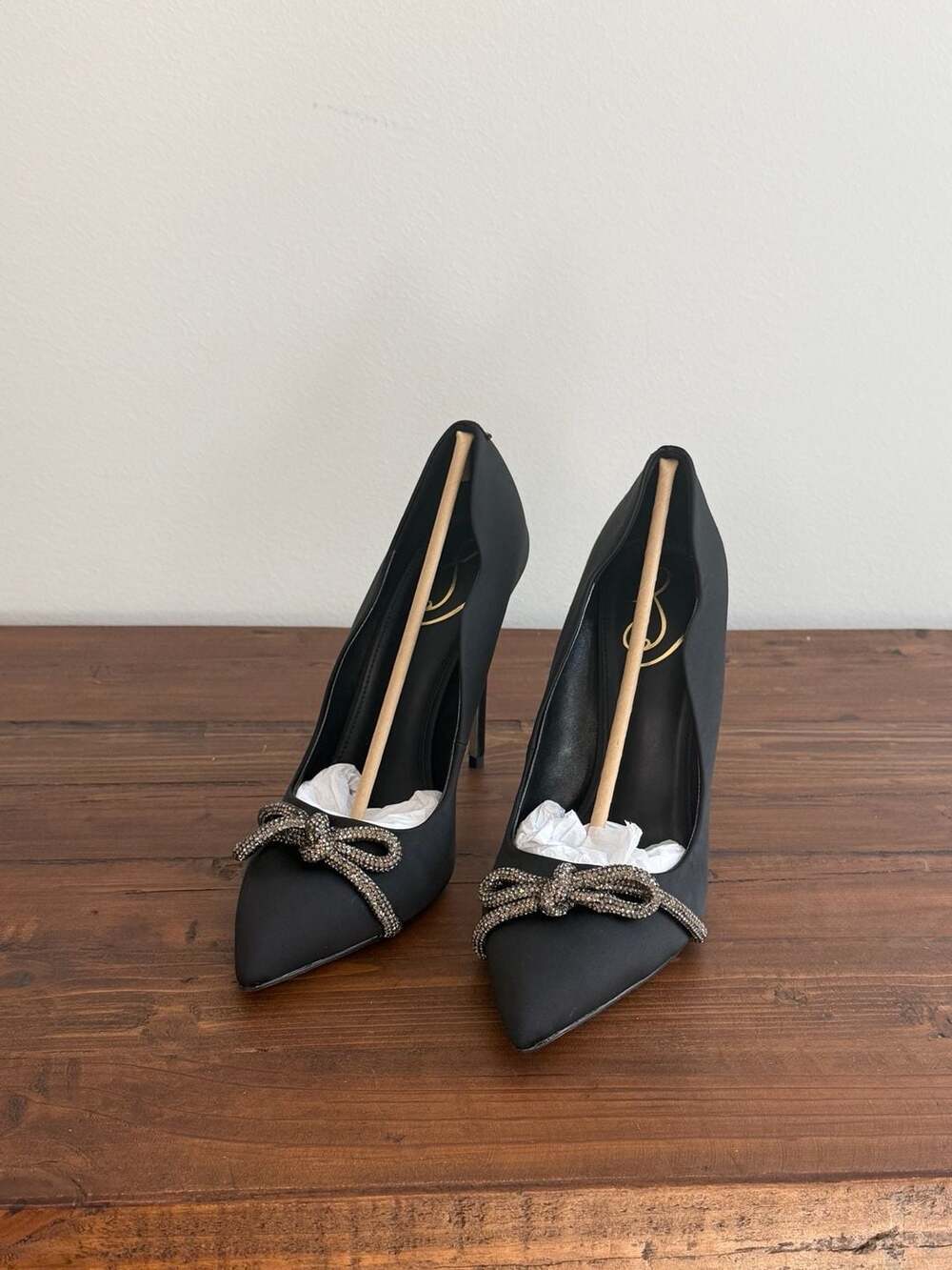 Sam Edelman Deela Black Satin Rhinestone Bow Stiletto Heels Size 10M - Picture 2 of 8